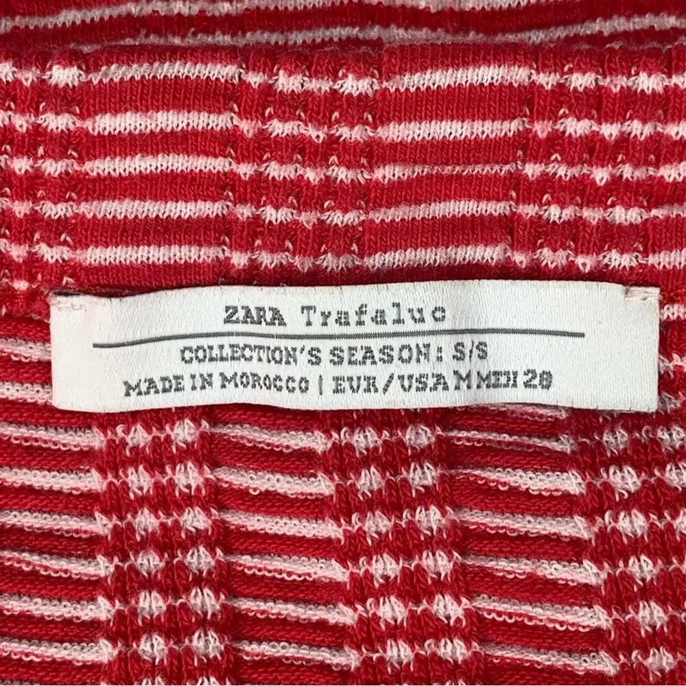 Zara Trafaluc Fine Knit Crop Top Long Sleeve Scoop Neck Red/White Size M